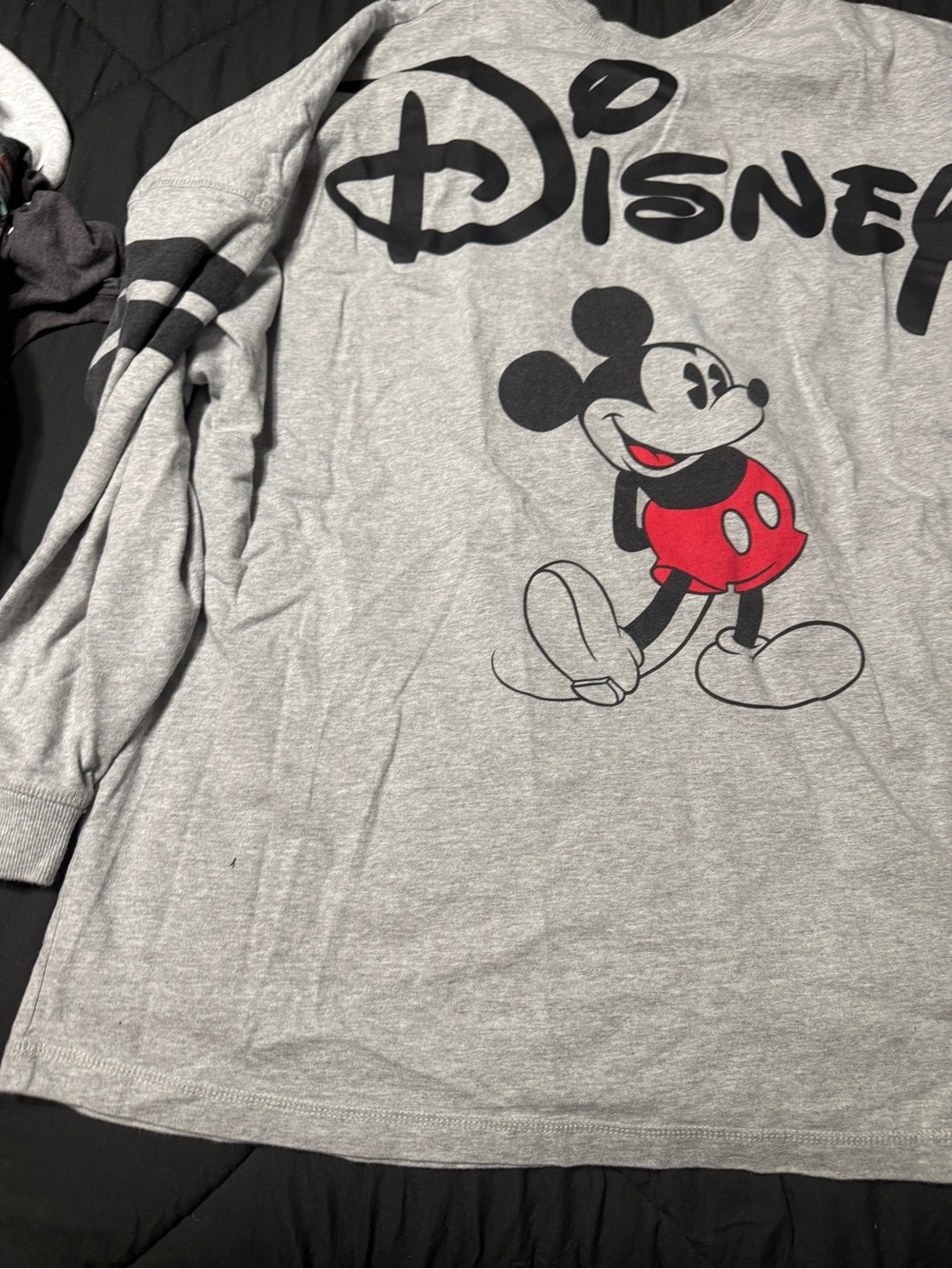 Disney Gray Long Sleeve Tee with Red-Accent Mickey Graphic